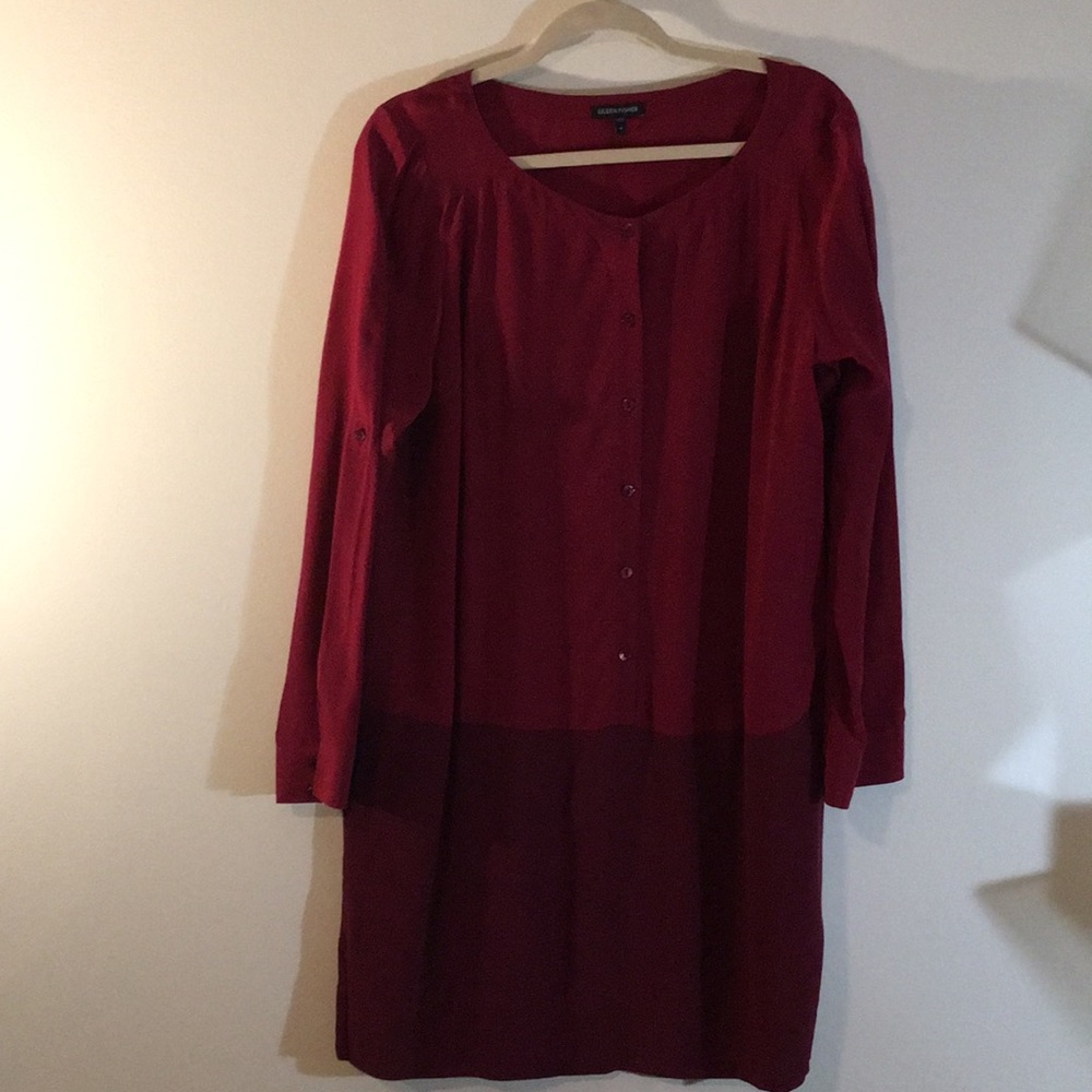 Red Silk color block dress with pockets
